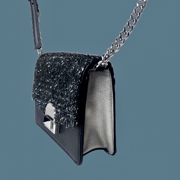 KATE SPADE Black and Silver Slide Lock Clutch Crossbody Bag Silver Accents NWOT - Picture 4 of 17